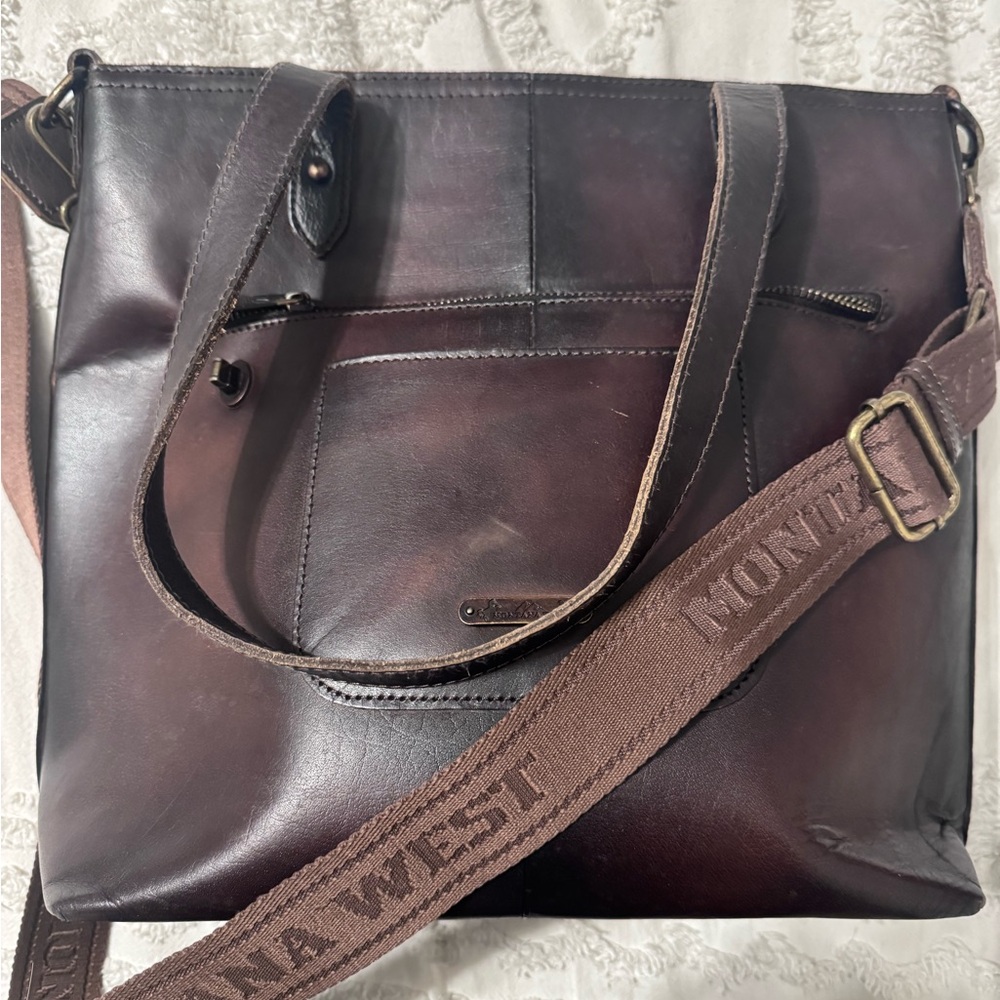 Montana West Dark Brown Leather Messenger Bag